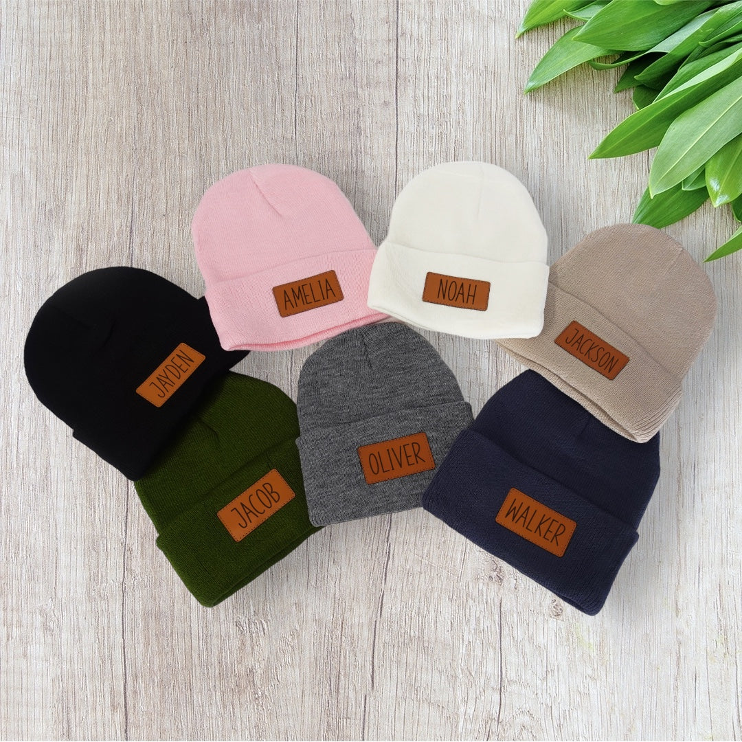 Custom Leather Patch Beanie