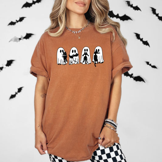 Halloween Black Cat & Ghost Comfort Colors Shirt, Halloween Ghost Tshirt, Halloween Cat Tee, Halloween Outfit, Halloween Gift