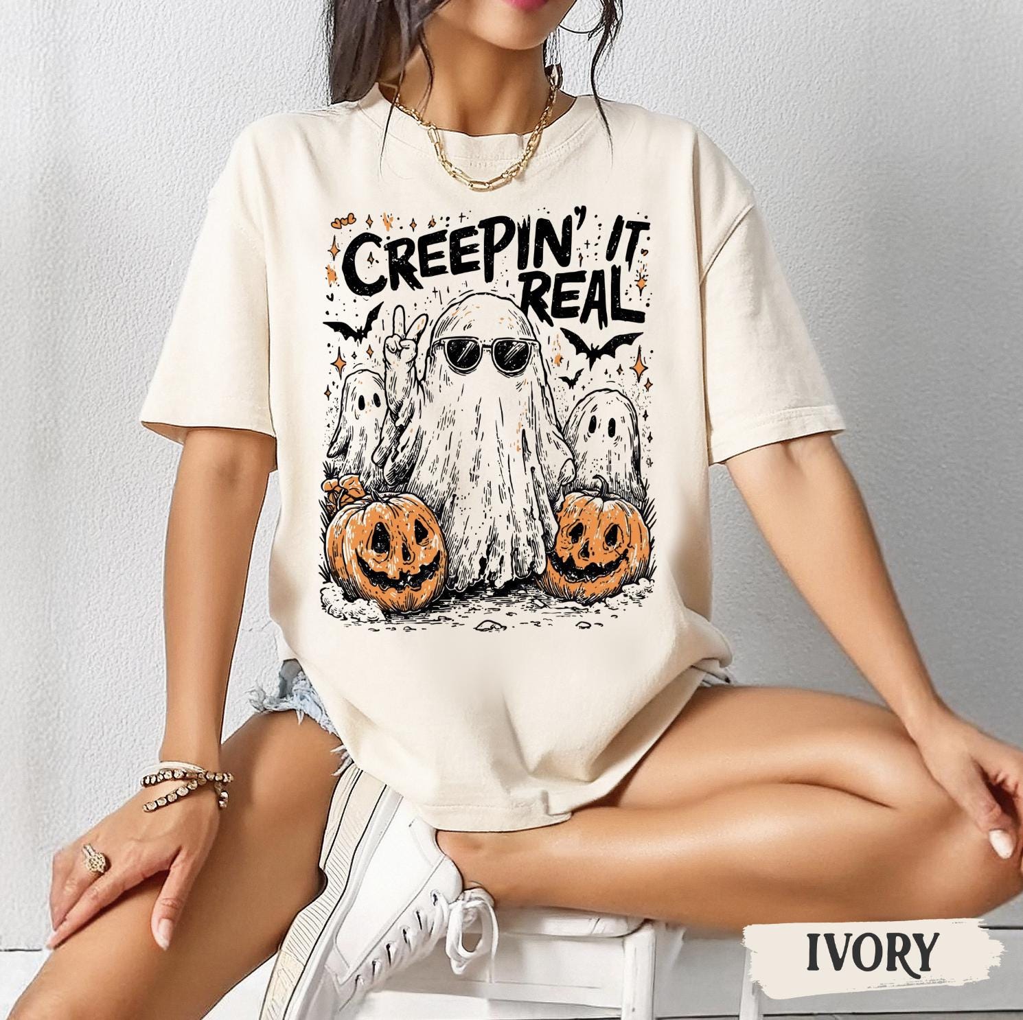 Creepin' It Real Comfort Colors Halloween T-Shirt, Trendy Halloween Tee, Halloween Graphic Shirt