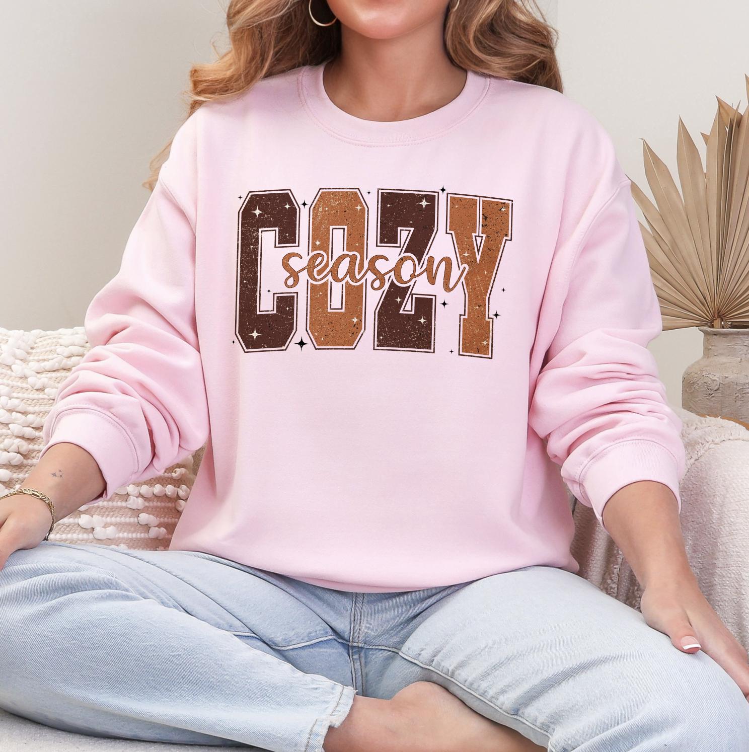 Cozy Season DTG Printed, Sweatshirt T-Shirt, Halloween Sweatshirt or Tshirt, Pink Halloween, Trendy Halloween Outfit, Halloween Graphic Tee