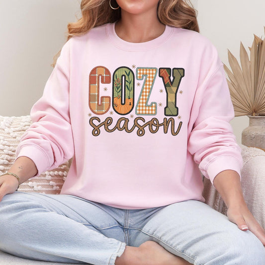 Cozy Season Sweatshirt or T-Shirt, Fall Graphic Shirt, Autumn Cozy Vibes Tee, Pumpkin Spice Season Crewneck, DTG Printed