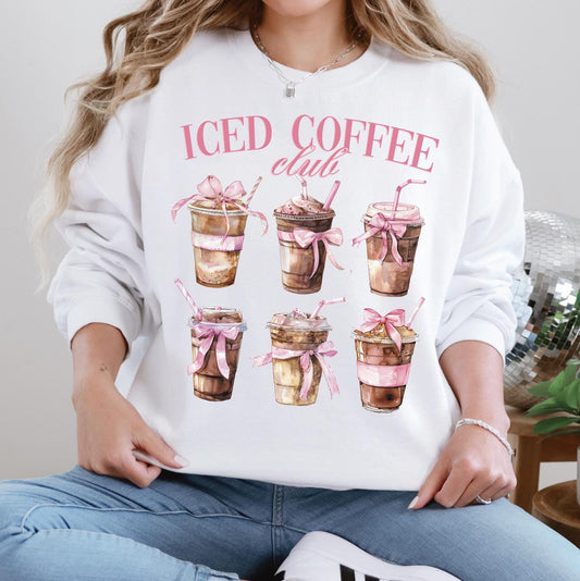 Iced Coffee Club Sweatshirt or T-Shirt, Funny Coffee Lover Graphic Tee, DTG Printed Cozy Coffee Shirt, Caffeine Addict Gift