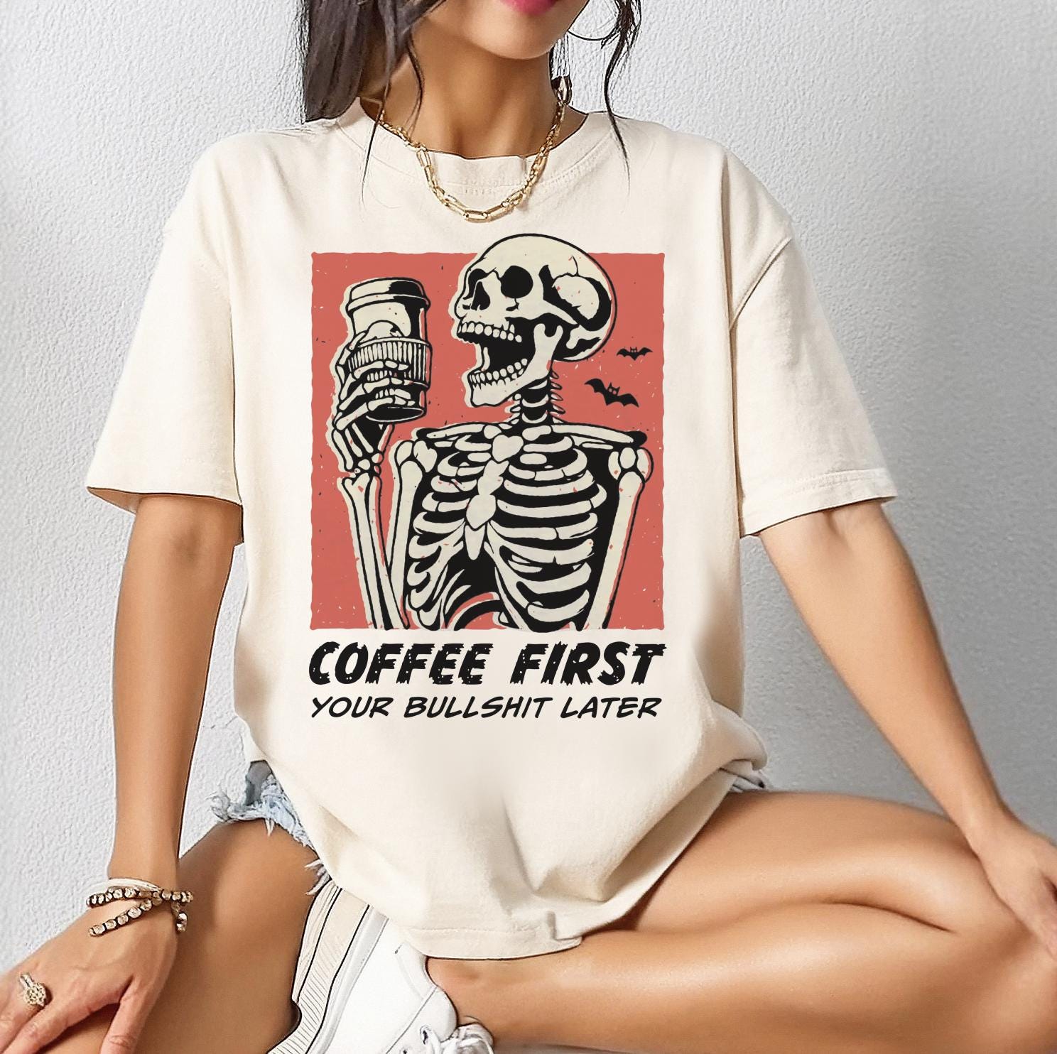 Coffee First Your BS Later Sweatshirt or T-Shirt, Funny Coffee Lover Graphic Tee, DTG Printed Cozy Caffeine Shirt, Sassy Coffee Gift