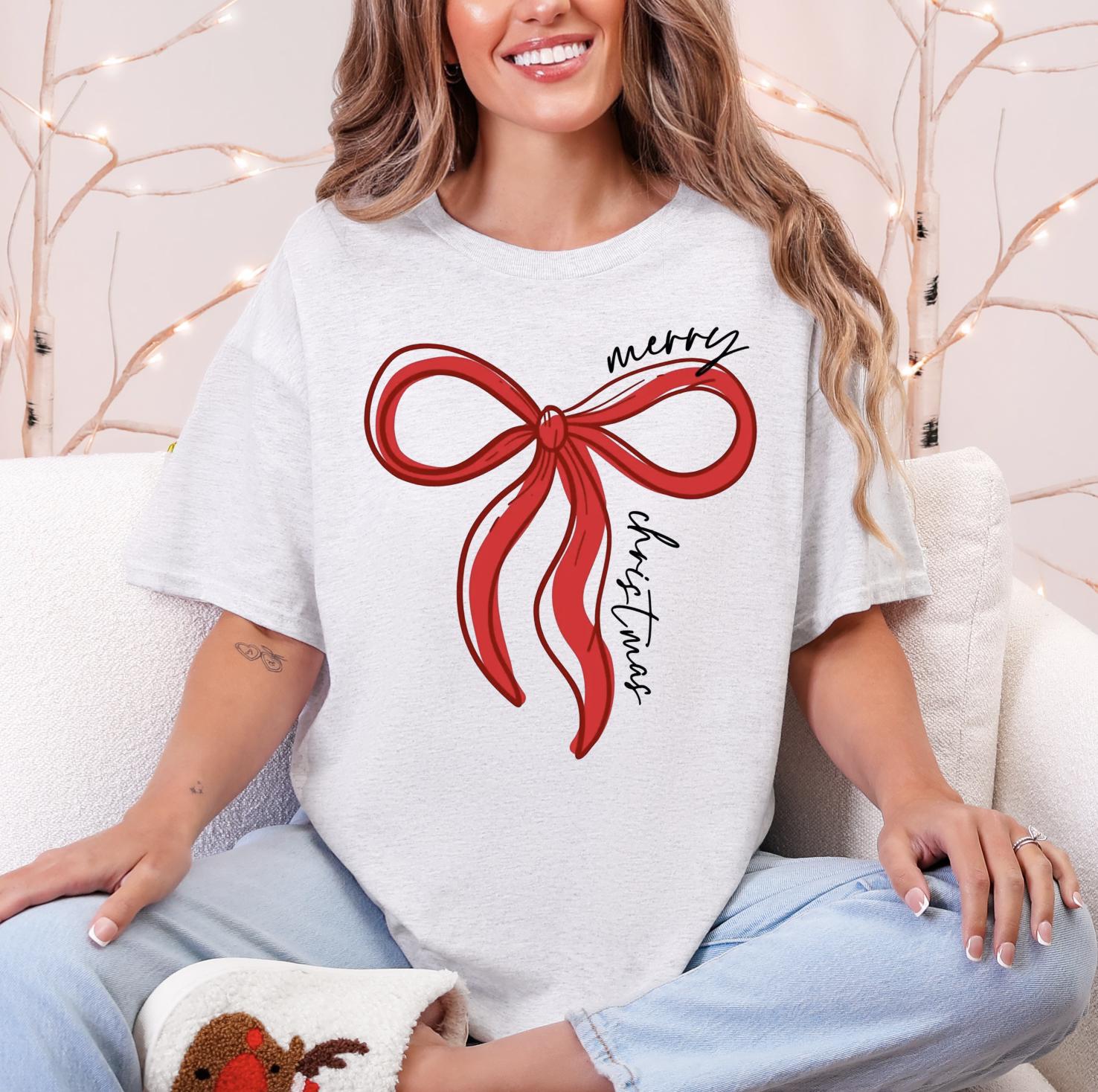 Christmas Bow Sweatshirt, Christmas Sweater, Women's Holiday Crewneck