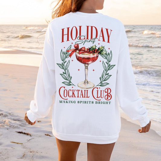Holiday Spiritz Christmas Sweatshirt, Retro Holiday Santa Sweatshirt, Merry Christmas Sweater, Christmas Santa Bow