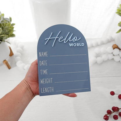 Hello World Baby Stat Sign, Acrylic Birth Announcement Baby Sign, Hello World Sign for Newborn Photo Prop, Baby Shower Gifts