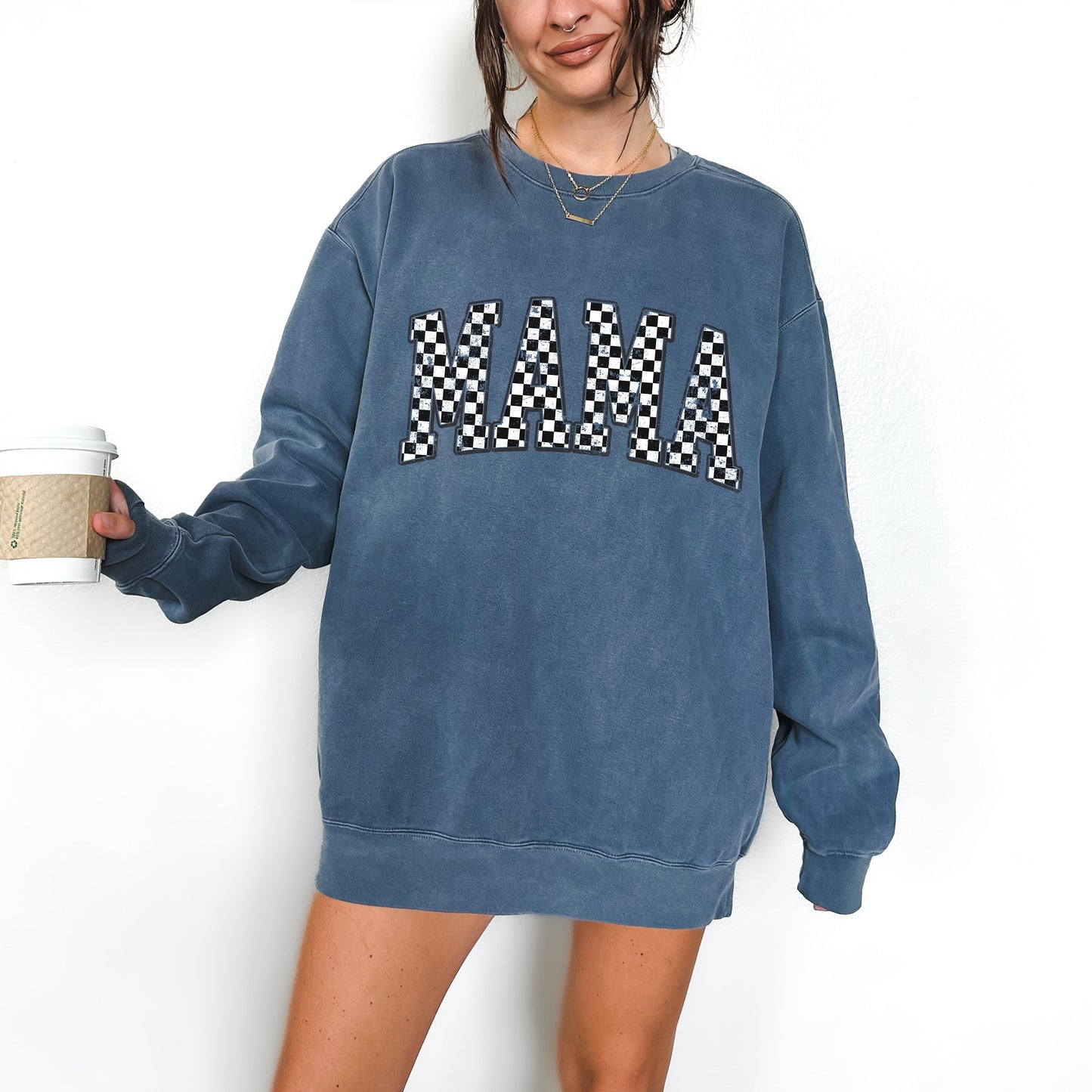 Checkered Retro Mama Sweatshirt Comfort Colors Crewneck Sweatshirt, Mother's Day Gift, Retro Sweatshirts, Gifts for Mom