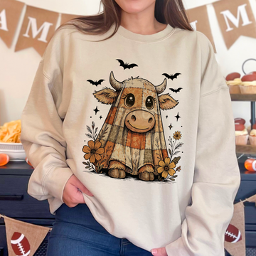 Highland Cow Moo Boo Ghost DTG Printed Sweatshirt or T-Shirt