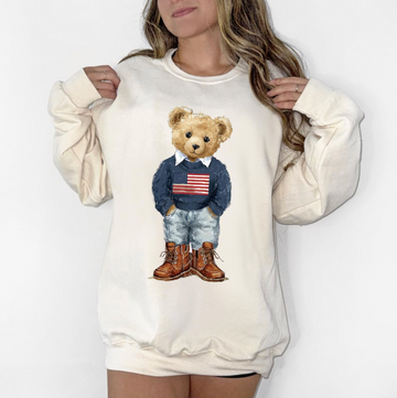 USA Patriotic Teddy Sweatshirt or T-Shirt, DTG Printed