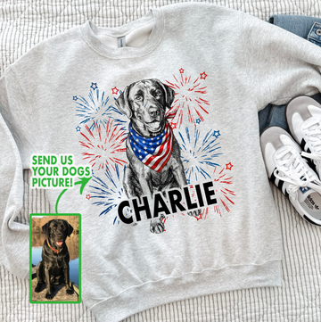 Patriotic Custom Photo Dog Sweatshirt or T-Shirt, DTG Printed