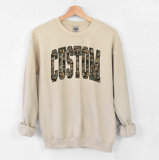 Custom Real Tree Camo Letters Sweatshirt or T-Shirt, DTG Printed
