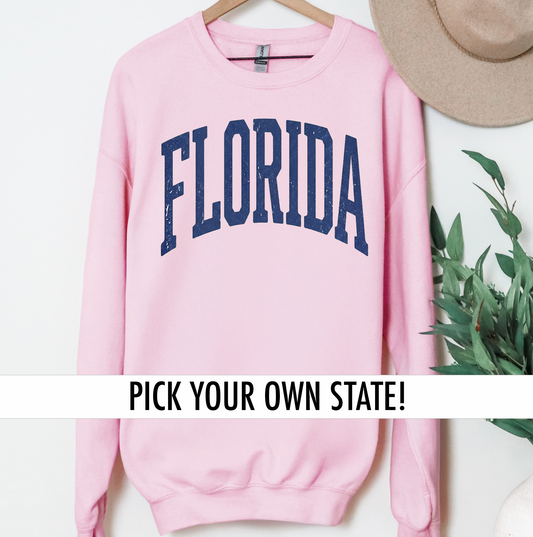 Varsity Custom States Letters T-Shirt or Sweatshirt, DTG Printed