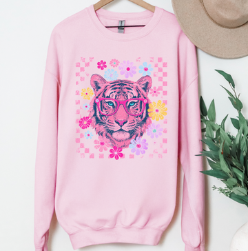 Checkered Girly Tiger Sweatshirt or T-Shirt, DTG Printed