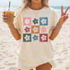 Checkered Flowers Sweatshirt or T-Shirt, DTG Printed