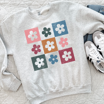 Checkered Flowers Sweatshirt or T-Shirt, DTG Printed