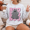 Pink Boo Checkered Halloween Ghost Sweatshirt or T-Shirt, DTG Printed