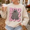 Pink Boo Checkered Halloween Ghost Sweatshirt or T-Shirt, DTG Printed