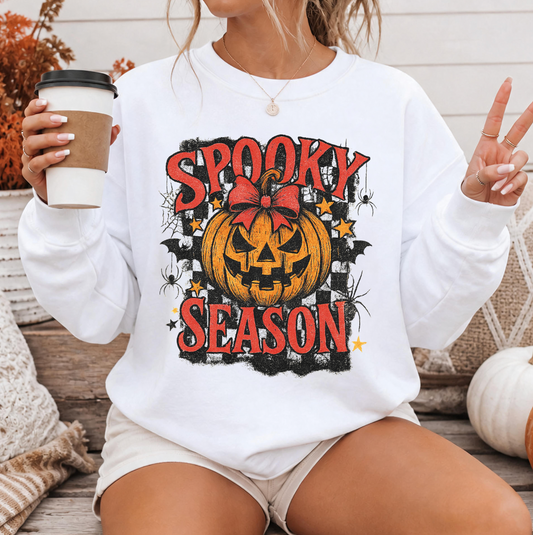Spooky Season Checkered Vintage Pumpkin Sweatshirt or T-Shirt, DTG Printed