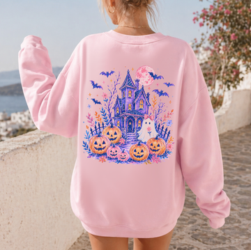 Girly Haunted House Halloween Sweatshirt or T-Shirt, DTG Printed