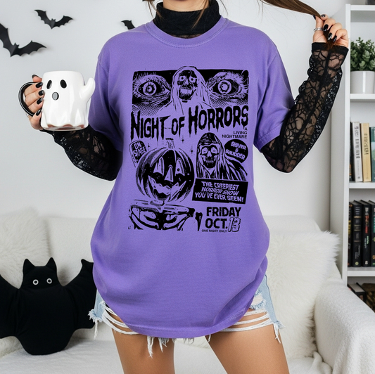 Night of Horros Halloween T-Shirt or Sweatshirt, DTG Printed