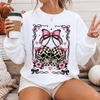 Checkered Skull Bow Sweatshirt or T-Shirt, DTG Printed