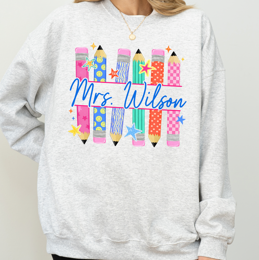 Custom Name Teacher Sweatshirt or T-Shirt, DTG Printed