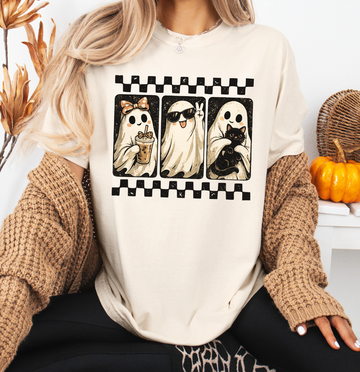Cute Ghost Friends Halloween Sweatshirt or T-Shirt, DTG Printed