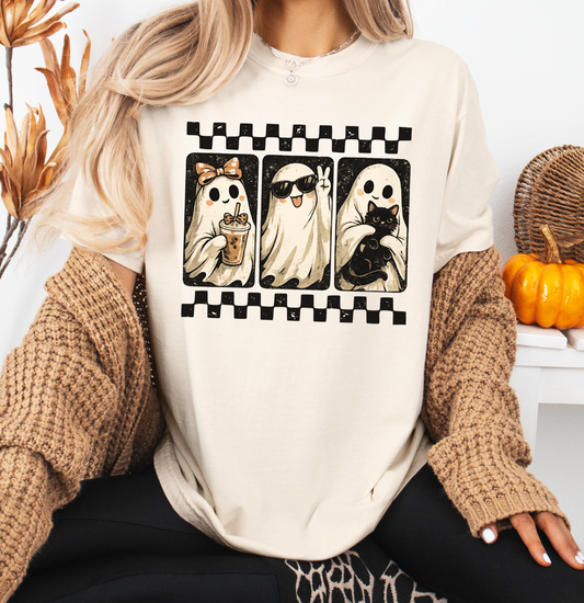 Cute Ghost Friends Halloween Sweatshirt or T-Shirt, DTG Printed