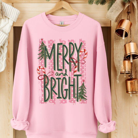 Stripped Polka Dot Merry and Bright Sweatshirt or T-Shirt DTG Printed