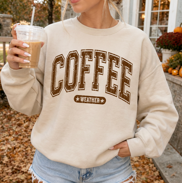 Coffee Weather Varisty Style T-Shirt or Sweatshirt, DTG Printed