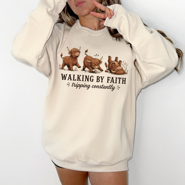 Highland Cow Walking by Faith Tripping Constantly T-Shirt or Sweatshirt, DTG Printed