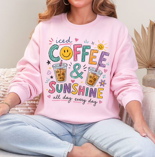 Iced Coffee and Sunshine T-Shirt or Sweatshirt, DTG Printed