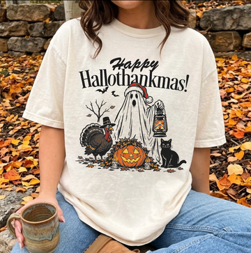 Happy HalloThankMas T-Shirt or Sweatshirt, DTG Printed
