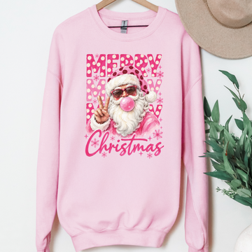 Bubblegum Santa Merry Christmas Shirt or Sweatshirt, DTG Printed
