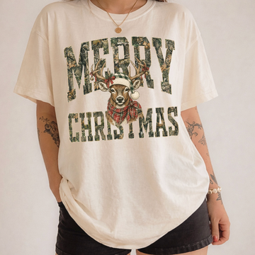 Camo Merry Christmas Deer Shirt or Sweatshirt, DTG Printed