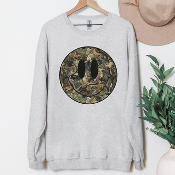 Camo Smiley Face Shirt or Sweatshirt, DTG Printed