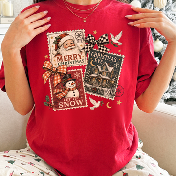 Santa Claus Stamps Shirt or Sweatshirt, DTG Printed