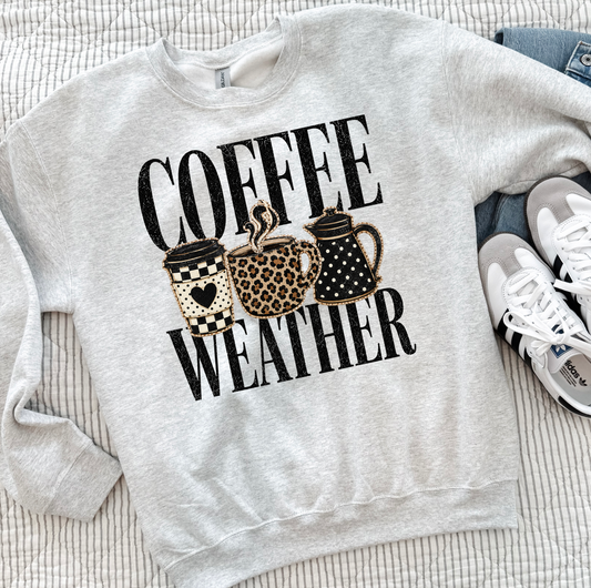 Coffee Weather Leopard Icons Shirt or Sweatshirt, DTG Printed