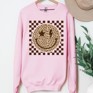 Leopard Camo Smiley Face Shirt or Sweatshirt, DTG Printed