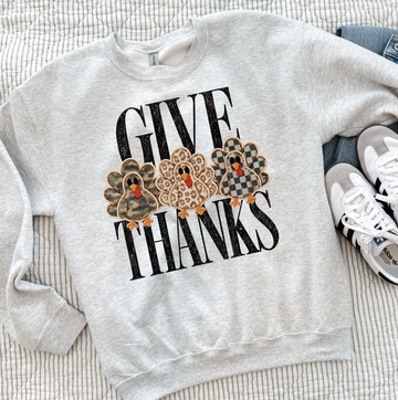 Give Thanks Cute Pattern Turkeys Shirt or Sweatshirt, DTG Printed
