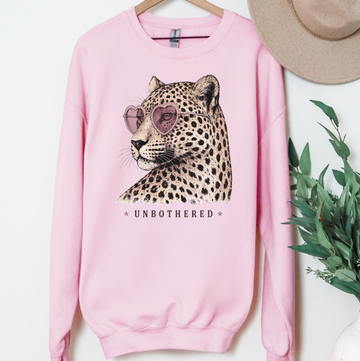 Unbothered Leopard in Pink Heart Sunglasses Shirt or Sweatshirt, DTG Printed