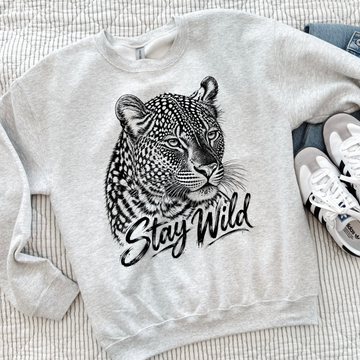 Stay Wild Leopard Black and White Shirt or Sweatshirt, DTG Printed