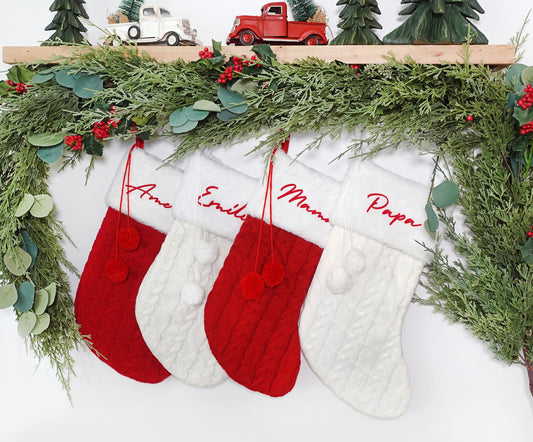 Personalized Christmas Knitted  Pom Pom Stockings