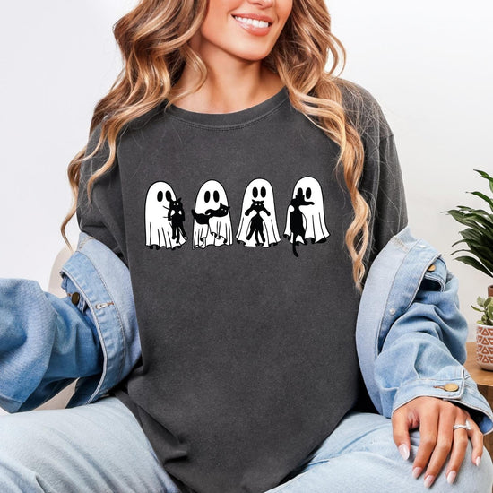 Halloween Black Cat & Ghost Comfort Colors Shirt, Halloween Ghost Tshirt, Halloween Cat Tee, Halloween Outfit, Halloween Gift