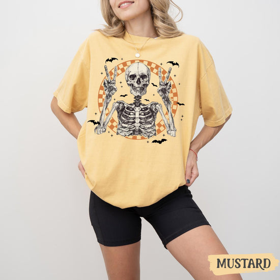 Peace Skeleton Halloween Shirt, Halloween Comfort Colors Shirt, Retro Skeleton Shirt, Cute Fall Shirt, Women's Halloween Tee, Pumpkin Season