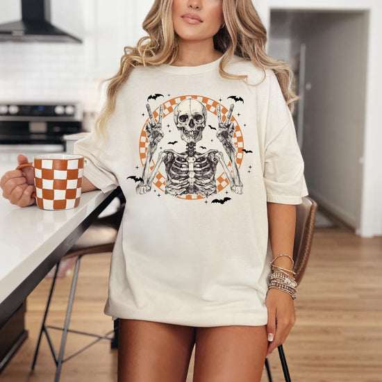 Peace Skeleton Halloween Shirt, Halloween Comfort Colors Shirt, Retro Skeleton Shirt, Cute Fall Shirt, Women's Halloween Tee, Pumpkin Season