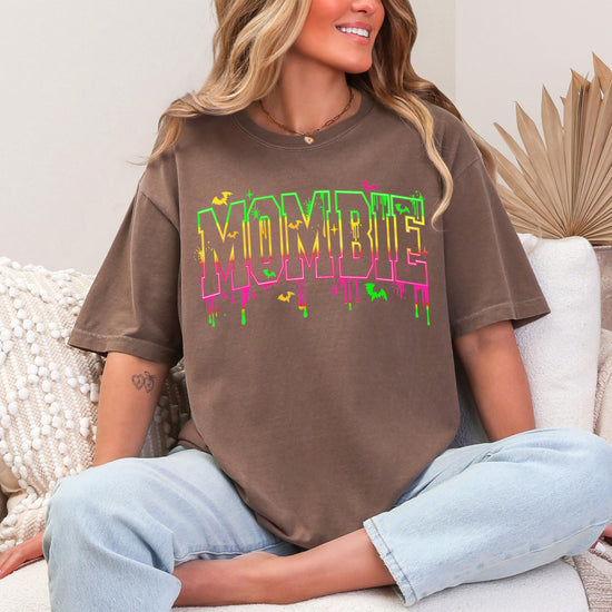 Mombie Neon Fluorescent Black Light Glow in the Dark Comfort Colors T-Shirt, Mombie T-Shirt, Mom Halloween Shirt, Halloween Mom T-shirts