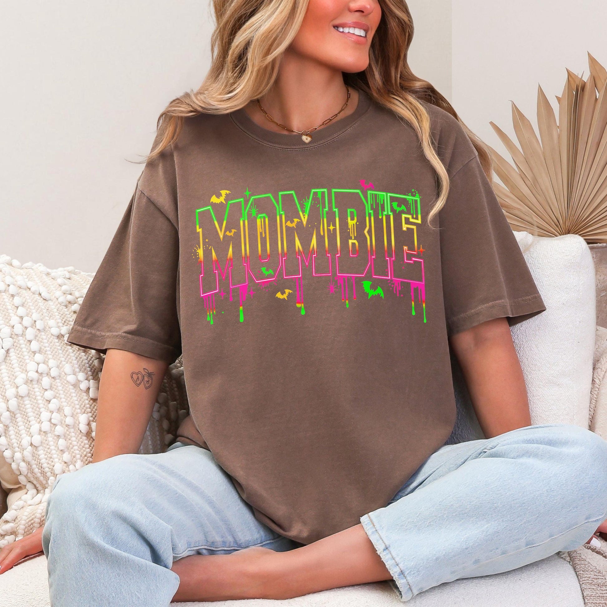Mombie Neon Fluorescent Black Light Glow in the Dark Comfort Colors T-Shirt, Mombie T-Shirt, Mom Halloween Shirt, Halloween Mom T-shirts