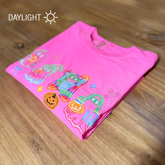 Ghosts Icons Neon Fluorescent Black Light Glow in the Dark Comfort Colors T-Shirt, Glow Halloween T-Shirt, Glow in the Dark Halloween Shirt