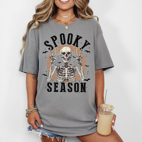Spooky Season Halloween Shirt, Halloween Comfort Colors Shirt, Retro Skeleton Shirt, Cute Fall Shirt, Women's Halloween Tee, Pumpkin Season